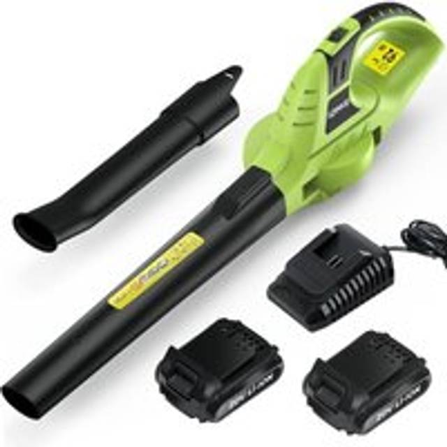 Cordless Leaf Blower Bigzzia Electric Handheld Blower with 2Pcs 20V Batteries 2-Speed Modes 209CFM for Garden Leaves Grass Cuttings