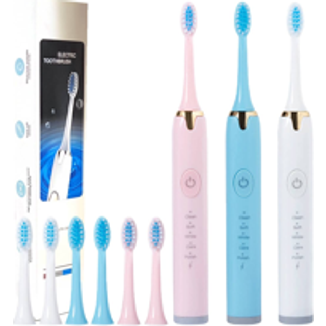 Bärbar multifunktionell Elektrisk Tandborste , Uppladdningsbar USB Sonic Tandborste Med 30s Område Byt , Timer , Whitening Tandborste , 6 Ersättningsh - Rosa (USB-laddningsmodell)