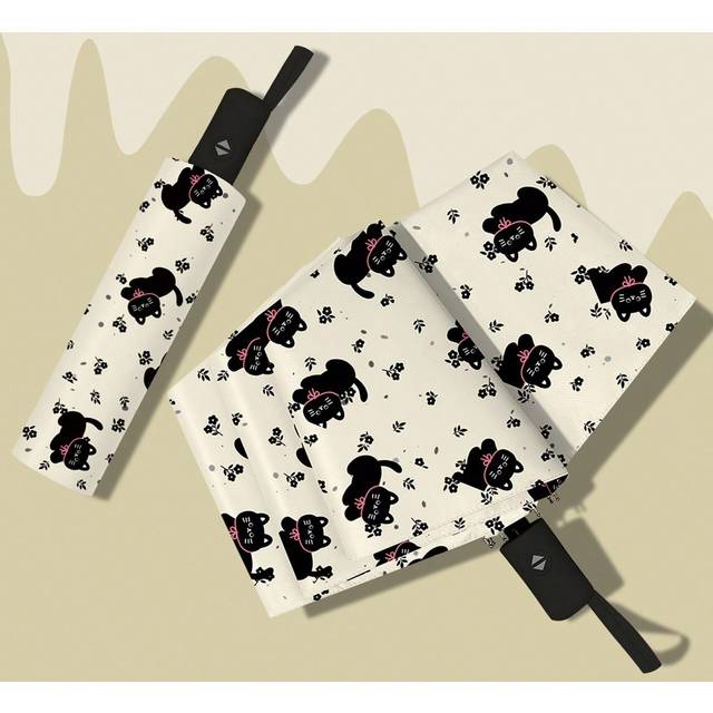 Rainballet 1pc Automatic Open & Close Sun Umbrella, Anti-UV Portable Folding Parasol With Lovely Cat Pattern, Multi-Functional For Travel In Rain Or Shine Boy Va
