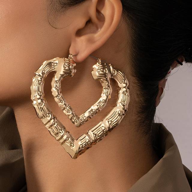 SHEIN Bamboo Joint Heart Design Hoop Earrings Valentines,Mom,Mother,Mother&#39;s Day,Gift