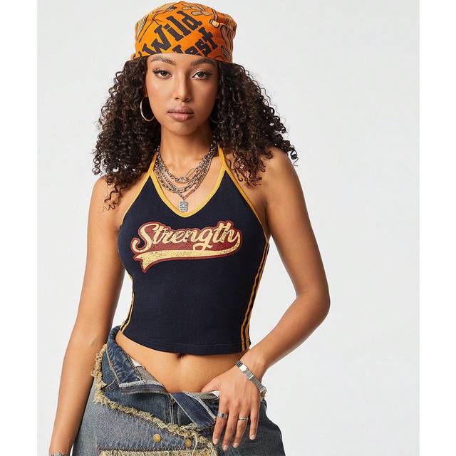 Coolane Women&#39;s Blue & Contrast Color Backless Sports Blokecore Tank Top