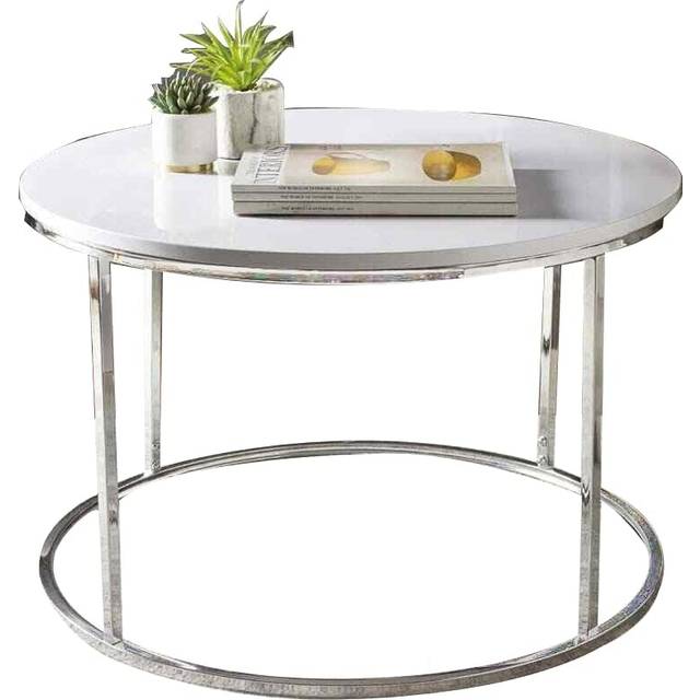 Contemporary White High Gloss Round Coffee Table With a Metal Base G-0471