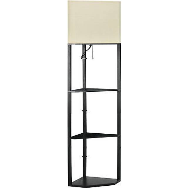 HOMCOM Corner Modern Floor Lamp with Shelves for Living Room, Bedroom, Black