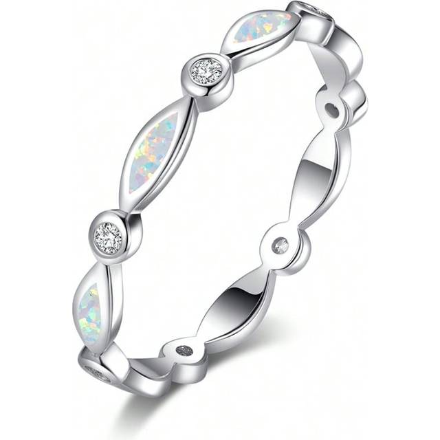 SHEIN 1pc Exquisite Luxury Silver Horse Eye Shape White Australian Opal & Small White Diamond Ring For Women&#39;s Engagement, Wedding Gift