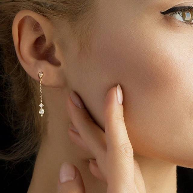SHEIN Cubic Zirconia Geometric Silver Drop Earrings For Women Bridal Wedding Fine Jewelry Holiday