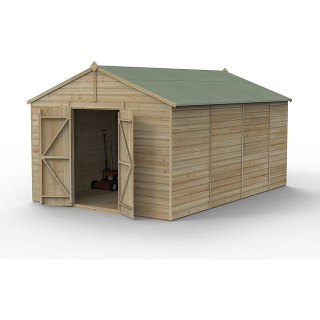 Forest Garden Beckwood 10x15 Apex Shed - No Window, Double Door, Brown