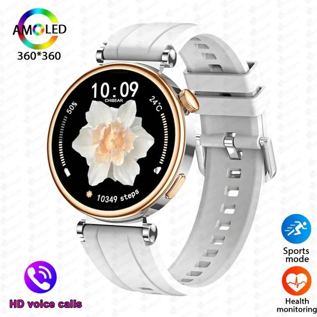 (White) For Android IOS Watch 4 41mm Women Smart Watch Compass 1.3'' AMOLED HD