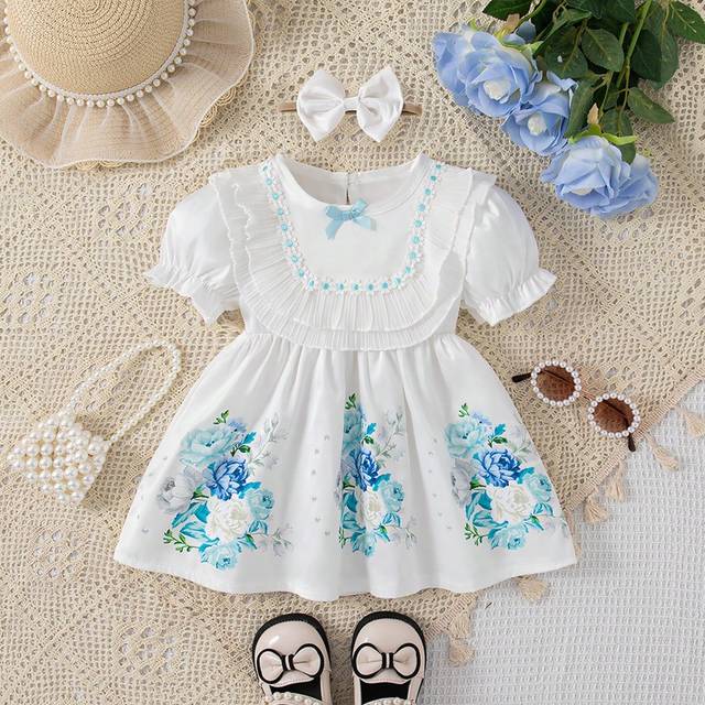 SHEIN New Summer Short Sleeve Printed Dress For Infant Girls&#39; Cute, Stylish And Fresh