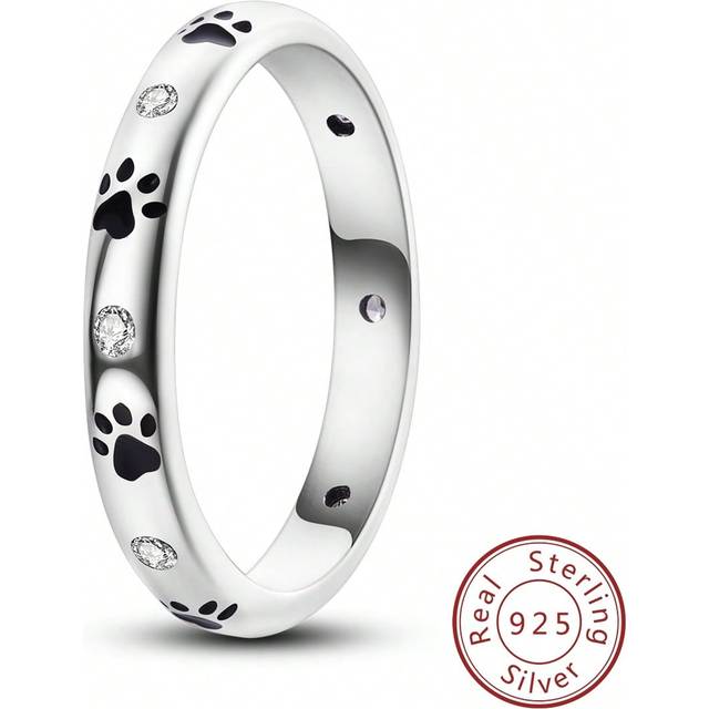 SHEIN 925 Sterling Silver Cute Paw Print Simple Ring Wedding Rings For Women Engagement Fine Jewelry Birthday Gift