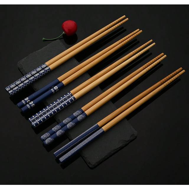 Baltens 5pcs Chopsticks Set, Anti-Slip Bamboo And Wooden Chinese Sushi Chopsticks, Kitchen Utensils And Tableware Set,Kitchen,Christmas Gift,School Supplies