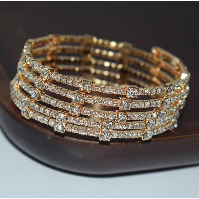 SHEIN Multi-Layer Fashionable Rhinestone Wrapped Open Cuff Handmade Bracelet For Women
