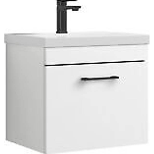 Rio 1 Drawer Wall Hung Vanity Basin Unit - 500mm - Gloss White with Square Black D Handle (Tap Not Included) - Balterley