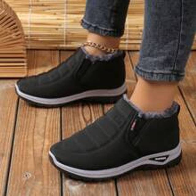Dammode Slip-On Vintersnöskor med mjuk botten, Varma termofodrade Tjockisolerade snösneakers, Svarta (CN36,CN37,CN38,CN39,CN40,CN41,CN42)