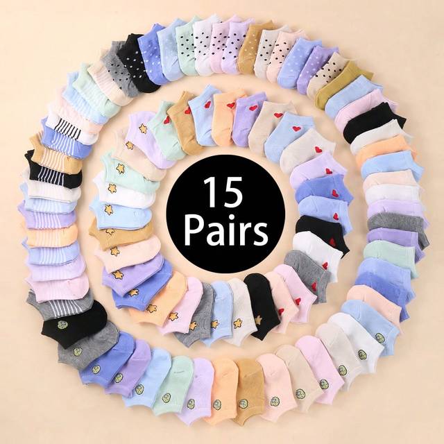 SHEIN 15 Pairs Newborn Baby Boat Socks With Heart-Shaped Stripes | Soft & Comfortable Baby Nude Socks | Random Color Mix | Suitable For Newborns & Toddlers