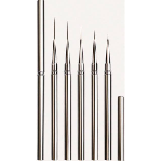 SHEIN 5 PCS Nail Liner DIY Drawing Painting Flower Line Stripes Pen Size 6/9/12/15/18mm Metal Handle Nail Art Brush With Cover Nail Brushes
