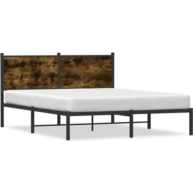 vidaXL Metal Bed Frame without Mattress Smoked Oak 150x200 cm King Size - Brown