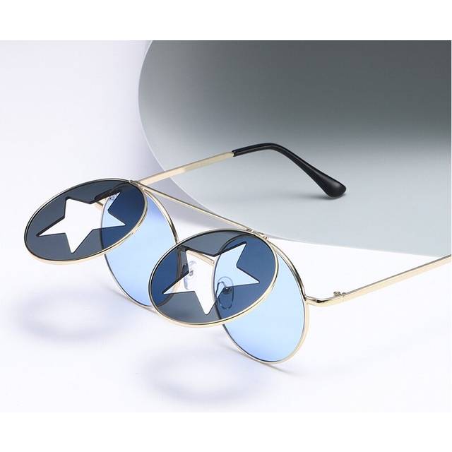 (Blue) Party Punk Flip Star Sunglasses Women European And American Trend Funny Sunglasses