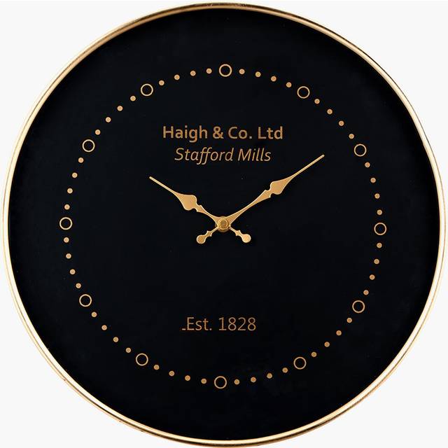 Black and Antique Brass Metal Wall Clock - Black;Gold (38cm W X 38cm H X 5cm D)