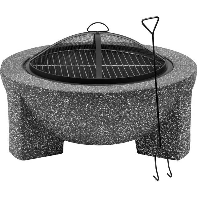 Round MgO Fire Pit with BBQ Grill, Ã75cm, Safety Mesh Screen - Dark Grey - DG191