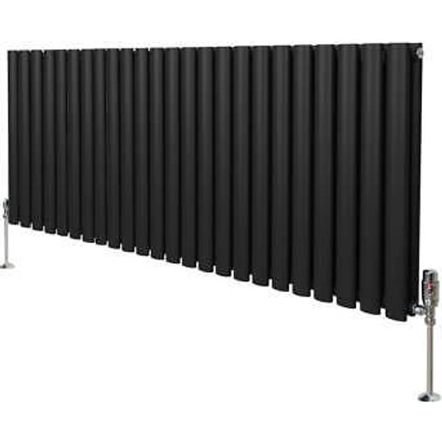 Monster Shop Oval Column Radiator & Valves - 600Mm X 1440Mm - Black, Black
