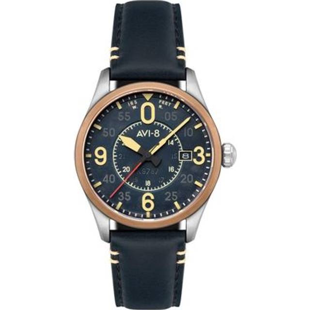 AVI-8 Spitfire Smith Distressed Blue Leather Strap Blue Dial Automatic AV-4090-05 Men's Watch blå