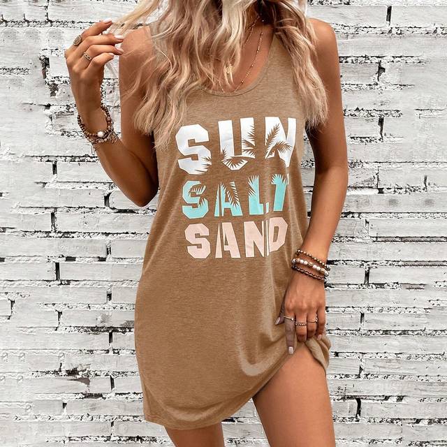 Luneh Athleisure Sport: Pride Month Women&#39;s U-Neck A-Line Sleeveless Dress With Lip, Rainbow & Colorful Print,Bodycon Dress Beach Women Dresses Festival Out