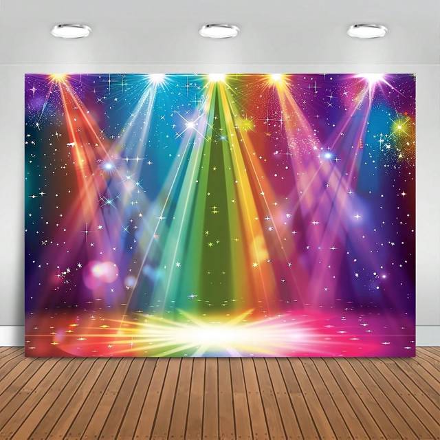 SHEIN 1pc Rainbow Colored Stage Photography Backdrop, Birthday Disco Rock Music Neon Glow Party Carnival Photo Booth Prop,Christmas