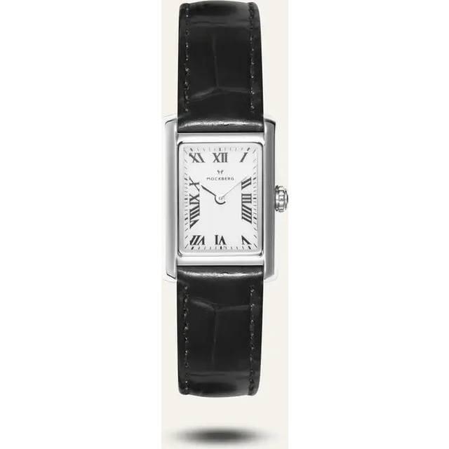Timeless black leather watch silver