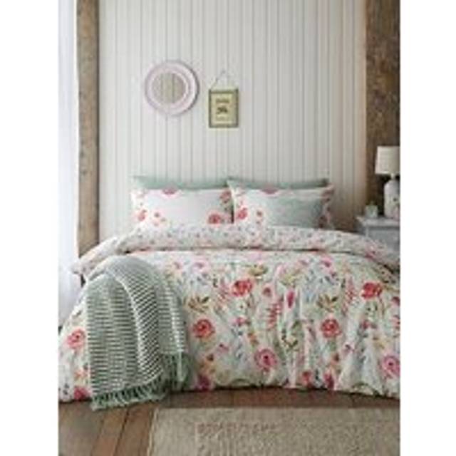 Catherine Lansfield Ella Poppy Reversible Duvet Cover Set - Cream - King