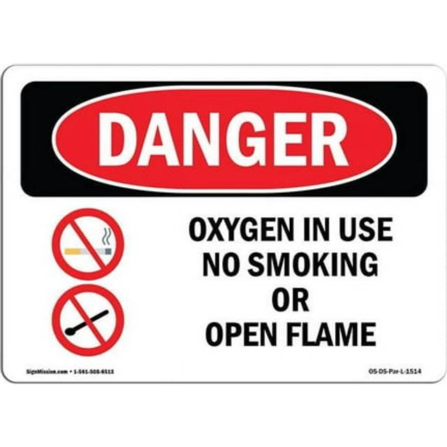 SignMission OS-DS-D-710-L-1514 OSHA Danger Sign - Oxygen in Use No Smoking or Open Flame