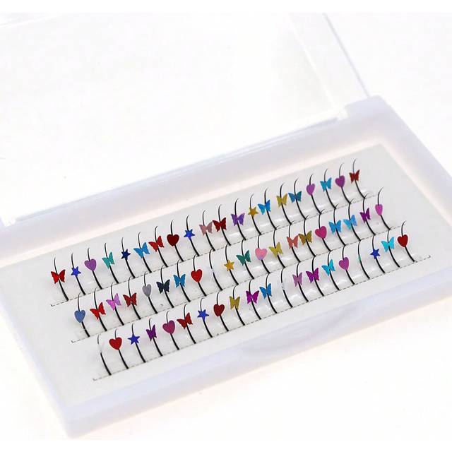 SHEIN 3 Rows Butterfly Colored Glitter False Eyelashes With Laser For Stage Makeup, D Curl