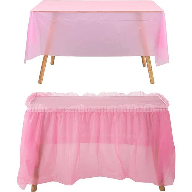 Disposable Table Skirts with Tablecloth Ruffled Plastic Table Skirt for Wedding Party Birthday Business Events Baby Shower White