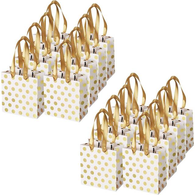 with Ribbon Handles Gold Mini Gift Bag,(Metallic Dots 16 Pack Bulk)