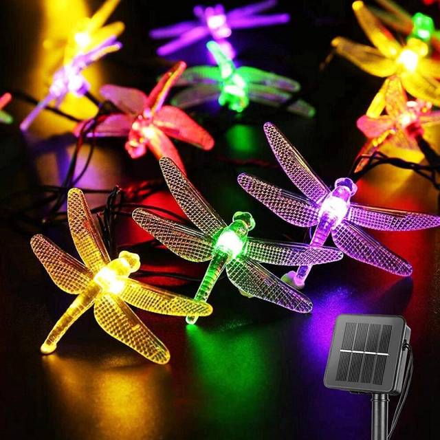 Dragonfly Solar String Lights Outdoor 20.8 Feet 30 Led Waterproof Solar Powered Fairy Lights, 8 Modes Decorative Lights For Patio Garden Yard Fence We