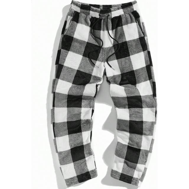 Manfinity Men&#39;s Plaid Knitted Straight Leg Joggers Long Jogging Pants Urban Casual Husband