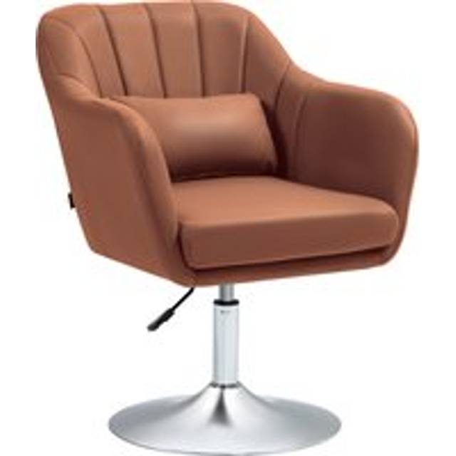 Homcom Swivel Accent Chair For Living Room Contemporary Vanity Armchair With Adjustable Height Thick Cushion Lumbar Support Armrest Brown
