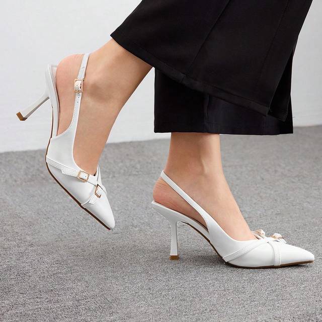 Cuccoo Women&#39;s Fashion White Pumps With Buckle Decor, Sexy Pointed Toe PU Leather High Heels, For Commute, Date, Party, Wedding Spring Shoes Spring Break Eas