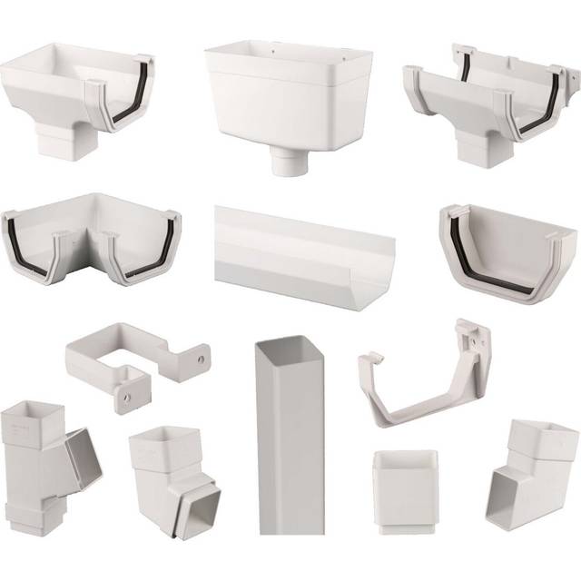 White square plastic gutter upvc guttering 114mm - 65mm downpipe rainwater