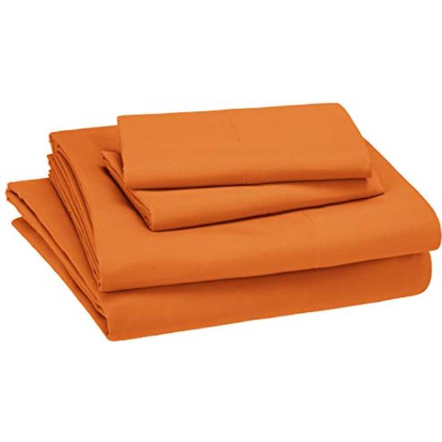 Amazon Basics Kids Soft EasyWash Lightweight Microfiber 4Piece Sheet Set  Solid  Full  Bright Orange