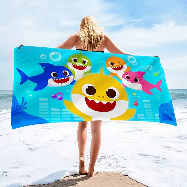 SHEIN 1pc Shark Family Print Children Beach Towel, Super Absorbent Towel, Outdoor Beach Chair Cover For AdultsSummer Travel,Vacation Holiday