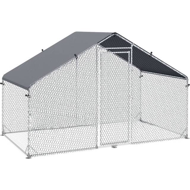 PawHut Walk In Large Galvanised Chicken Run - Silver - 27 x 168 x 18cm