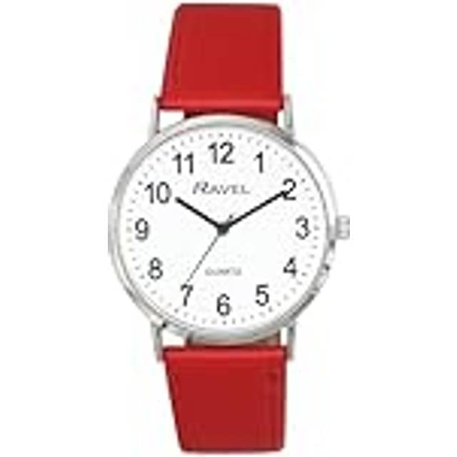 Ravel ladies classic big white dial red leather strap watch r0129.27.1