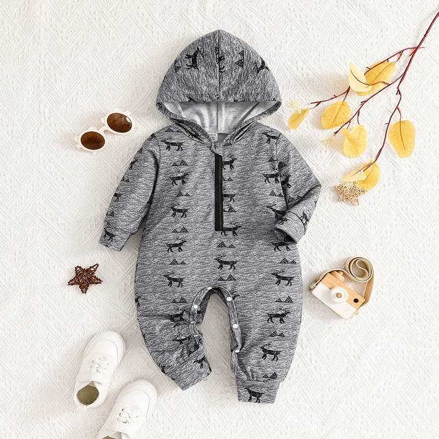 SHEIN Baby Boys&#39; Minimalist Printed Hooded Bodysuit