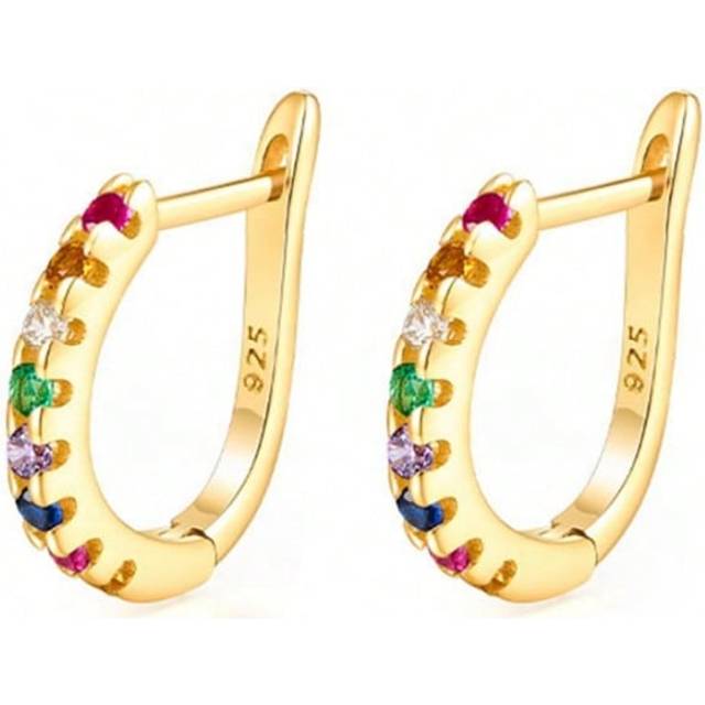 SHEIN S925 Sterling Silver Colorful  Hoop Earrings 14K Gold Plated Personality Huggie Stud Earrings Jewelry For Women Girls