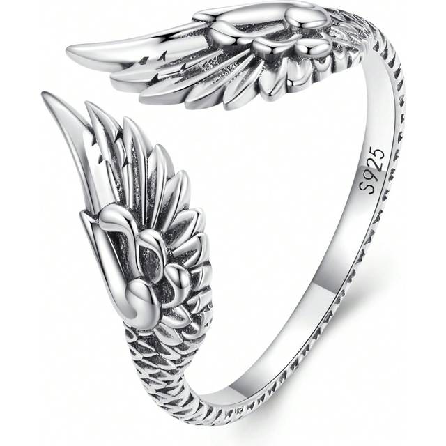 WOSTU 1pc 925 Sterling Silver Hip Hop Vintage Couples Creative Wings Open Rings For Women Punk Ring Party Jewelry Birthday Gift
