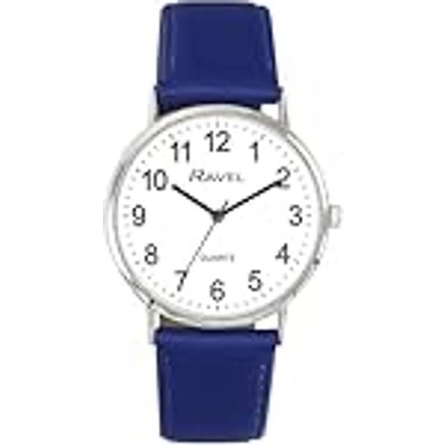 Gents classic large easy read white dial watch by ravel silver tone r0129.26.1