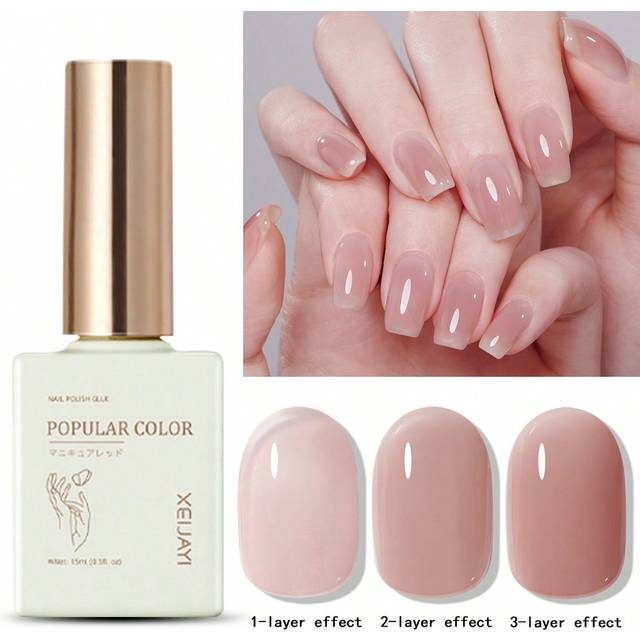 SHEIN 1pc Light Pink Ice Through Gel Nail Polish 15ML Soak Off Glitter Gel Polish For All Seasons - Home Salon Nail Art DIY