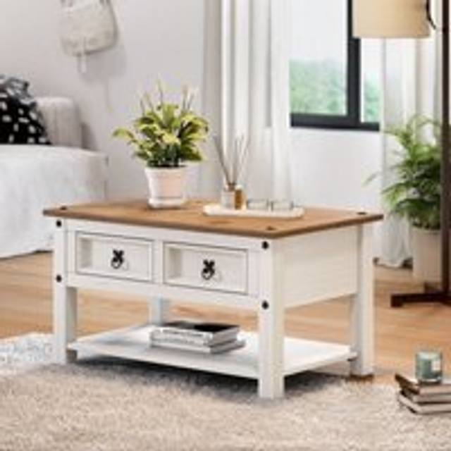 Mercers Furniture Corona White 2 Drawer 1 Shelf Coffee Table Solid Pine With Mexican Styling, White