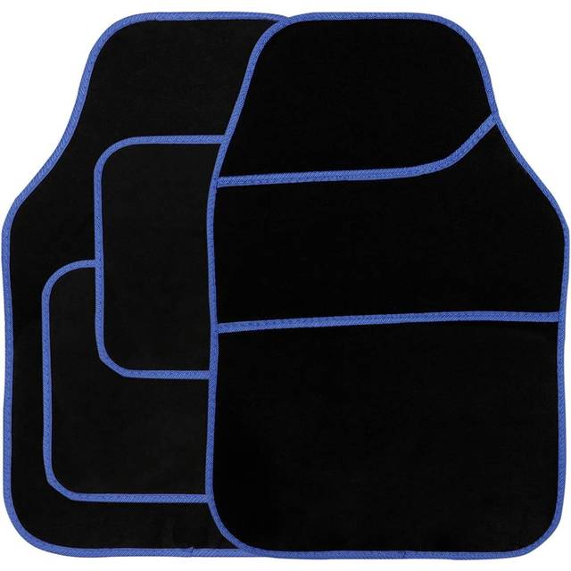 Streetwize Standard Universal Mat Set - Velour - Black/blue Binding - 4 Piece