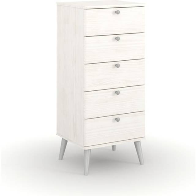 Augusta Curve 5 Drawer Narrow Chest - Pine/Plastic - L39.5 x W45 x H90.3 cm - White/Silver - Flat Packed